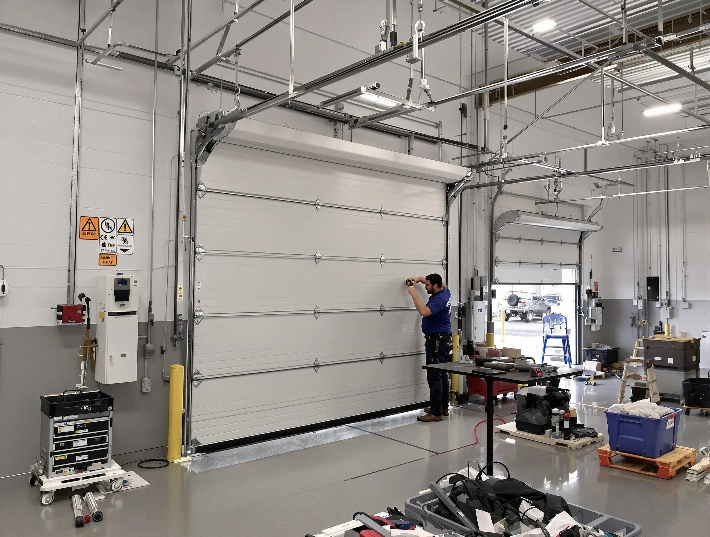 Commercial garage door repair being performed by Perry Garage Door Repair expert in Perry