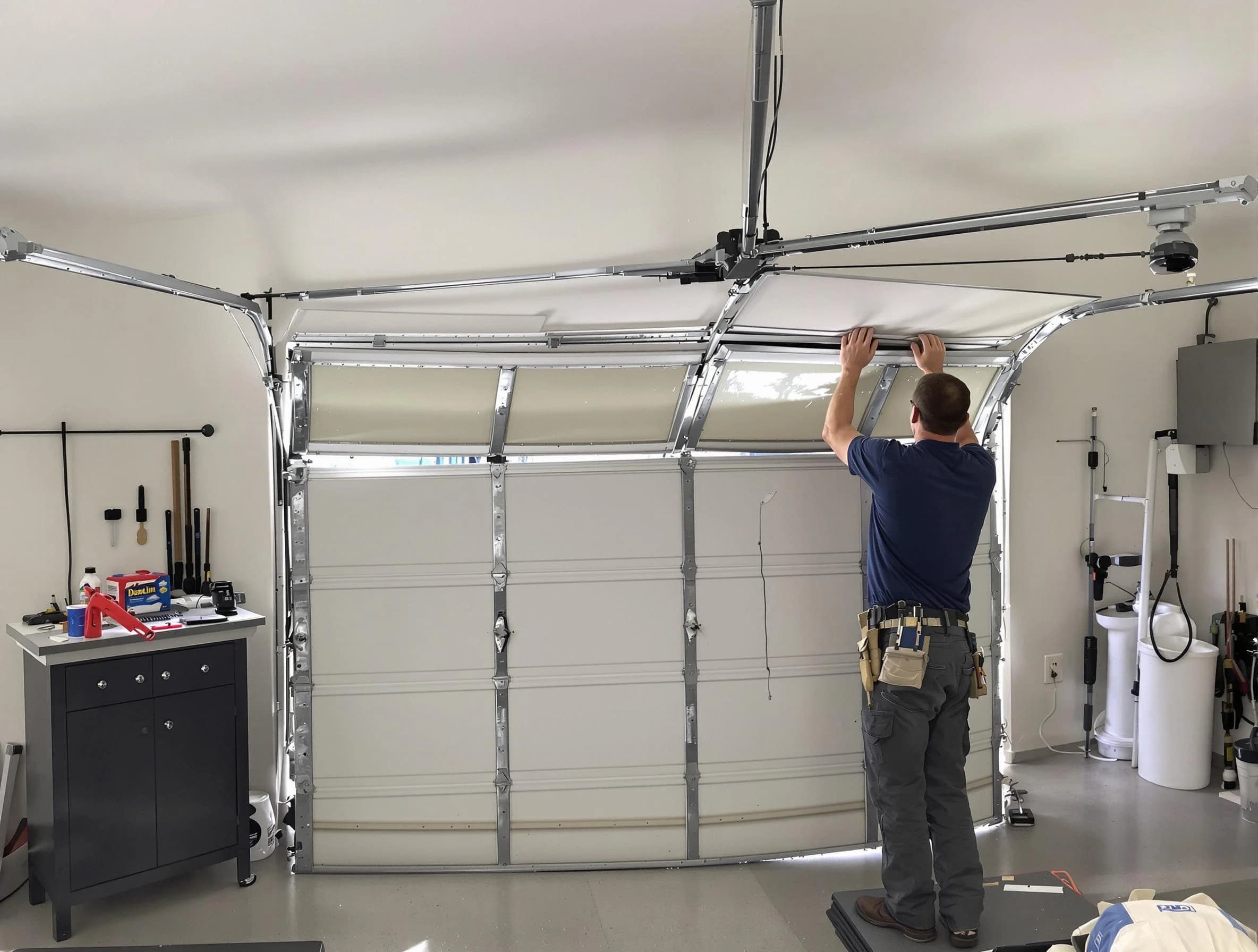 Perry Garage Door Repair specialist performing precise section replacement on Perry garage door