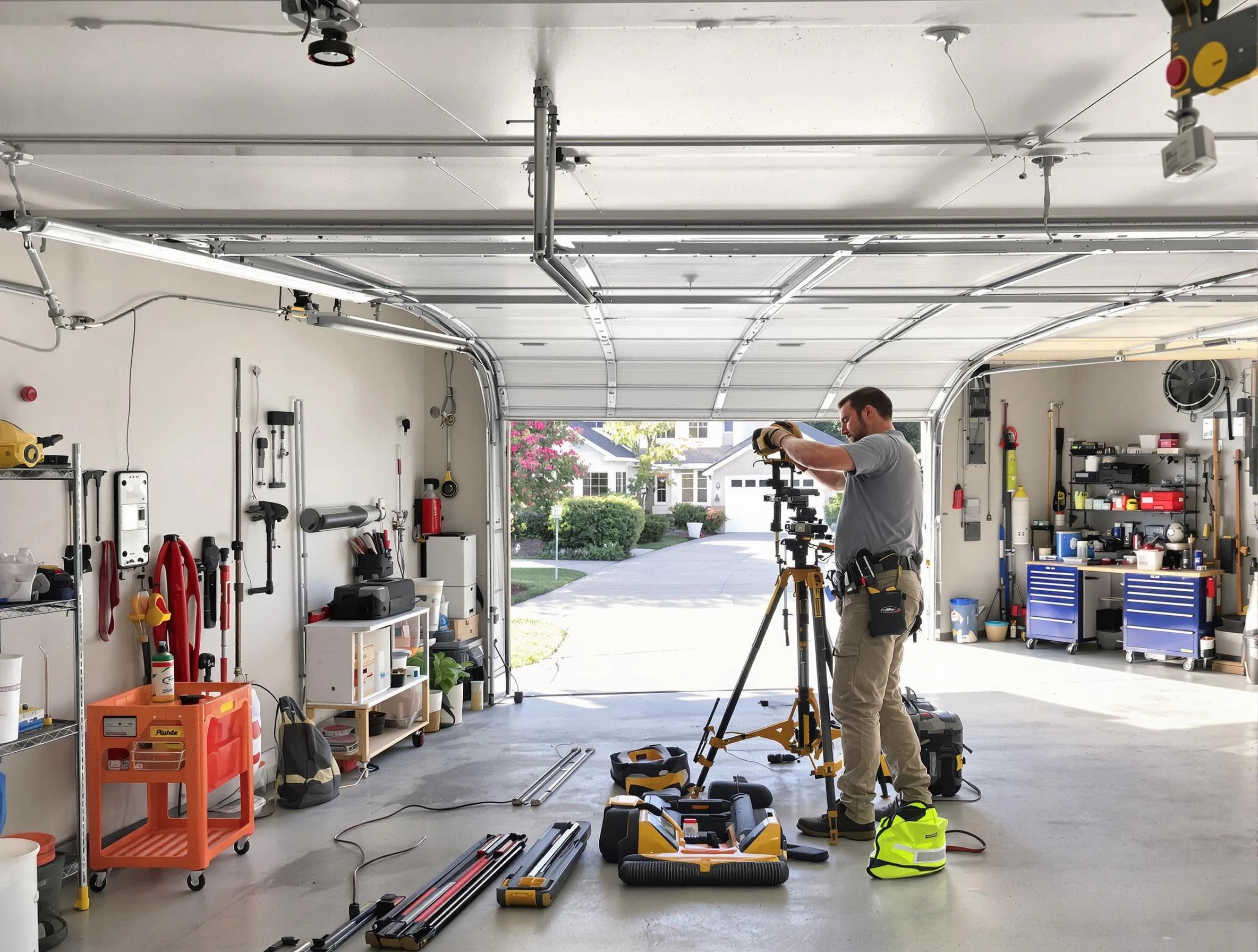 Perry Garage Door Repair specialist performing laser-guided track alignment in Perry