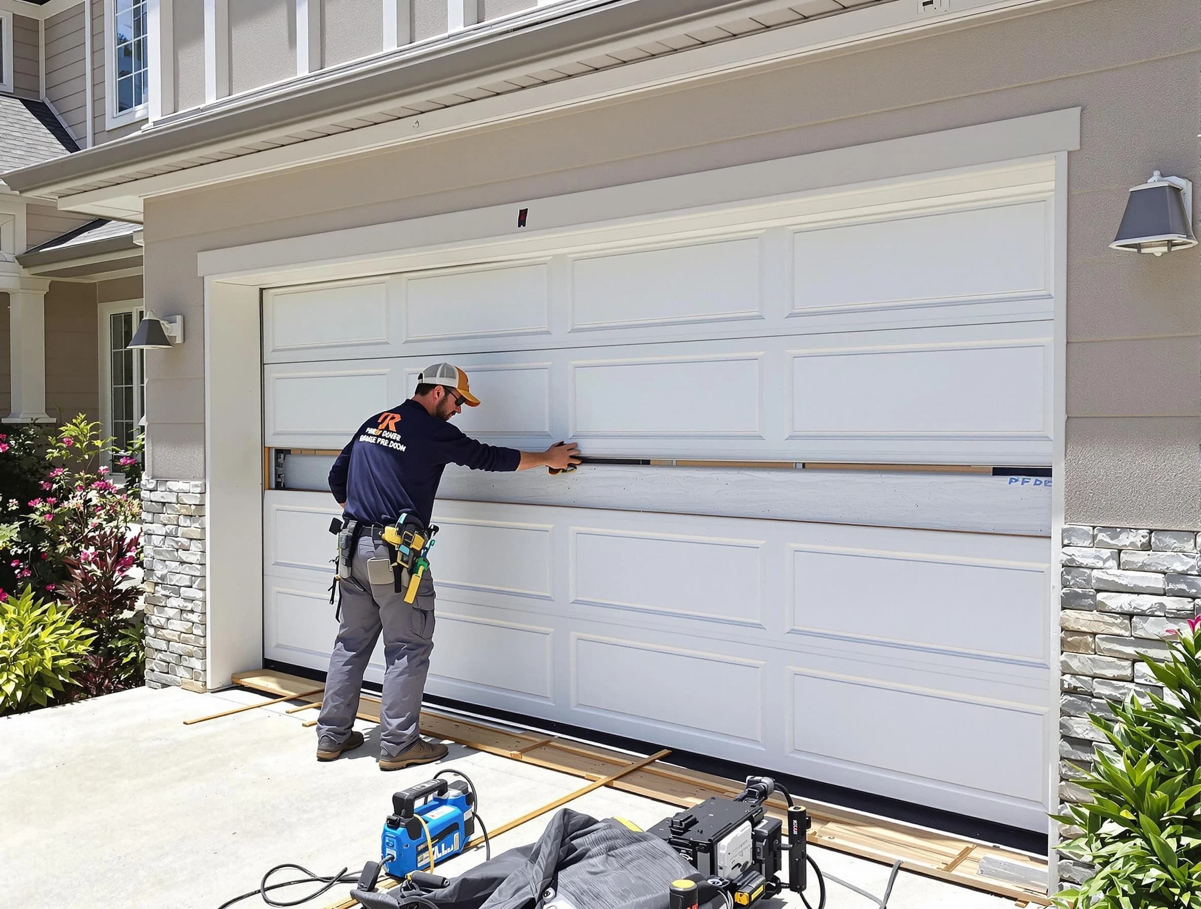 Perry Garage Door Repair team performing complete garage door replacement at Perry residence