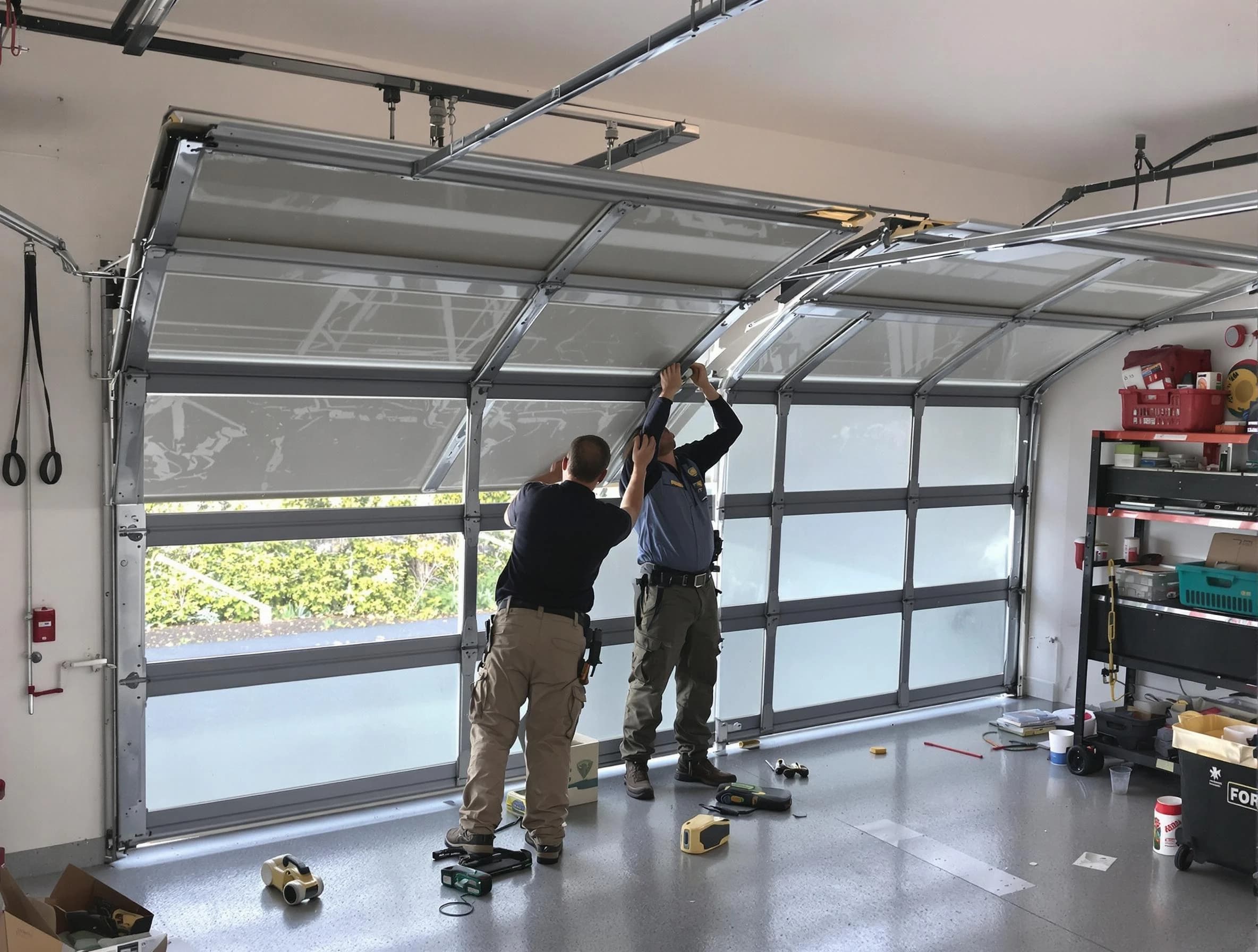 Perry Garage Door Repair expert performing precise panel replacement on Perry garage door