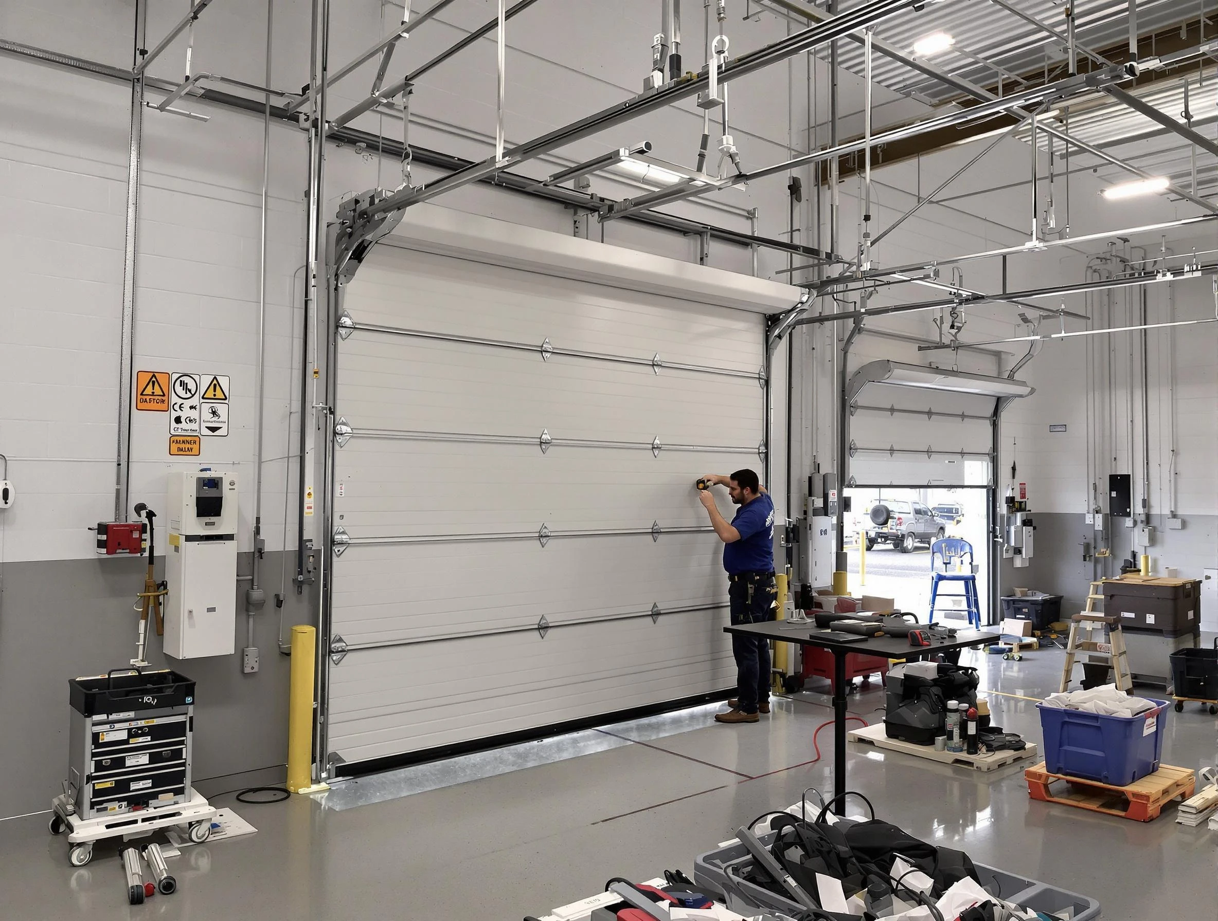 Commercial garage door repair being performed by Perry Garage Door Repair expert in Perry