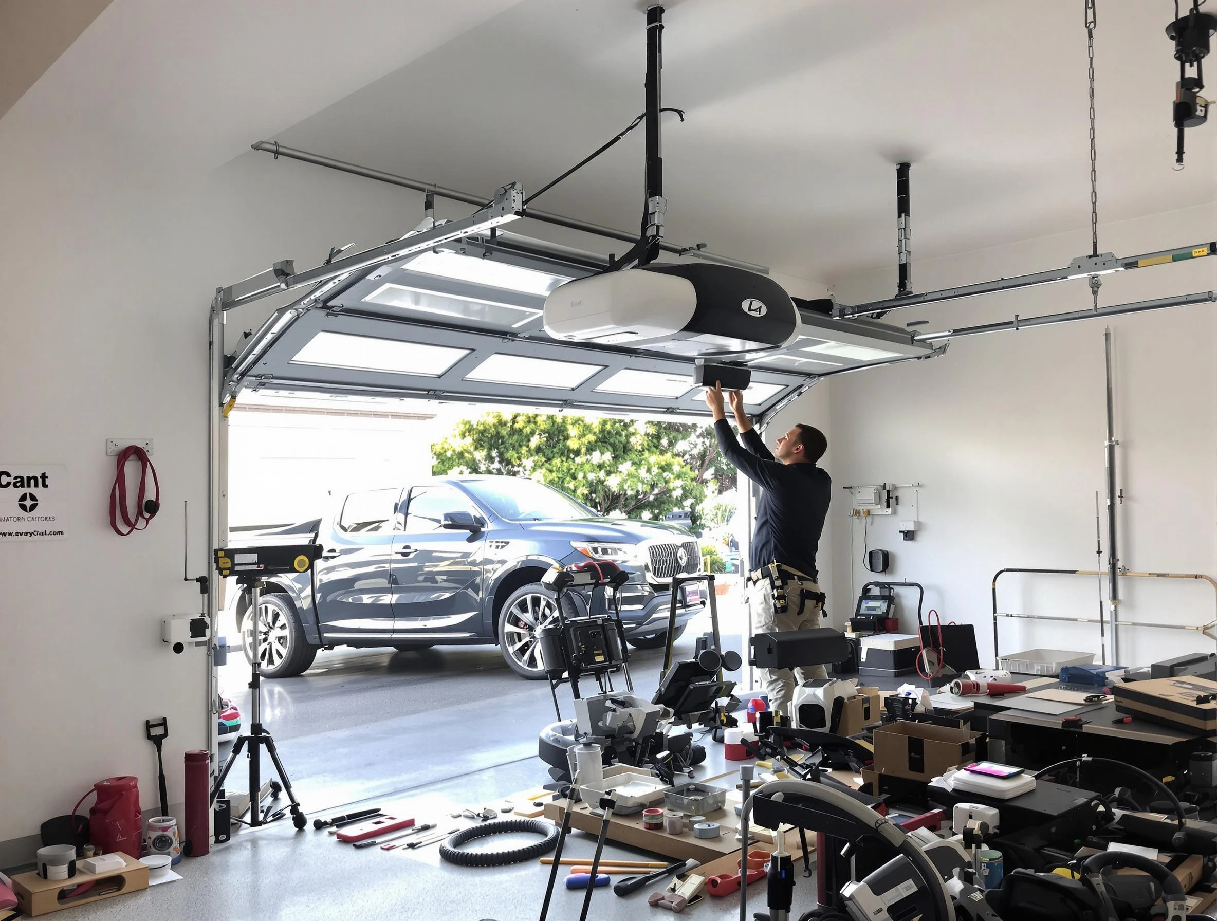 Perry Garage Door Repair specialist installing smart garage door opener system in Perry home