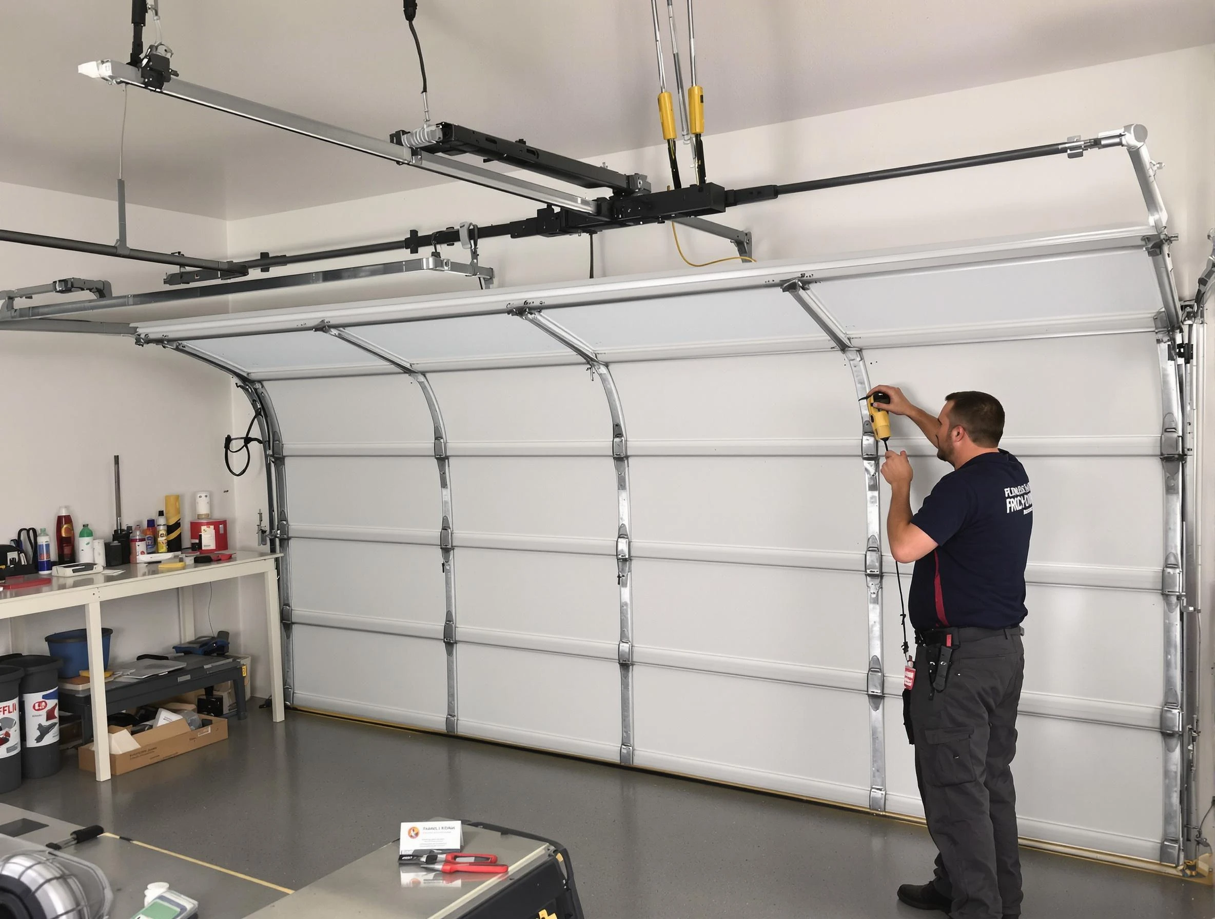 Perry Garage Door Repair certified technician performing overhead door system repair in Perry