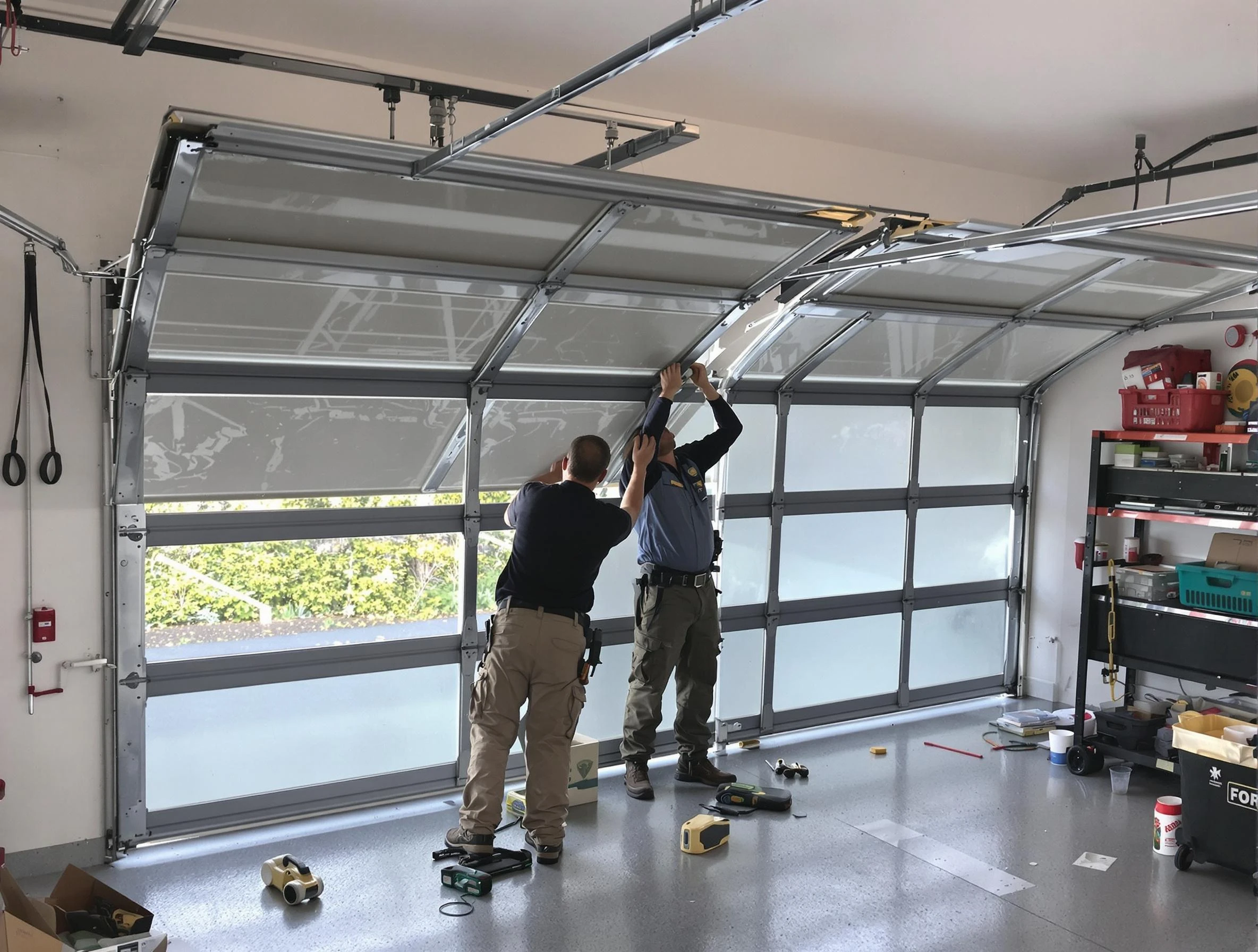 Perry Garage Door Repair expert performing precise panel replacement on Perry garage door