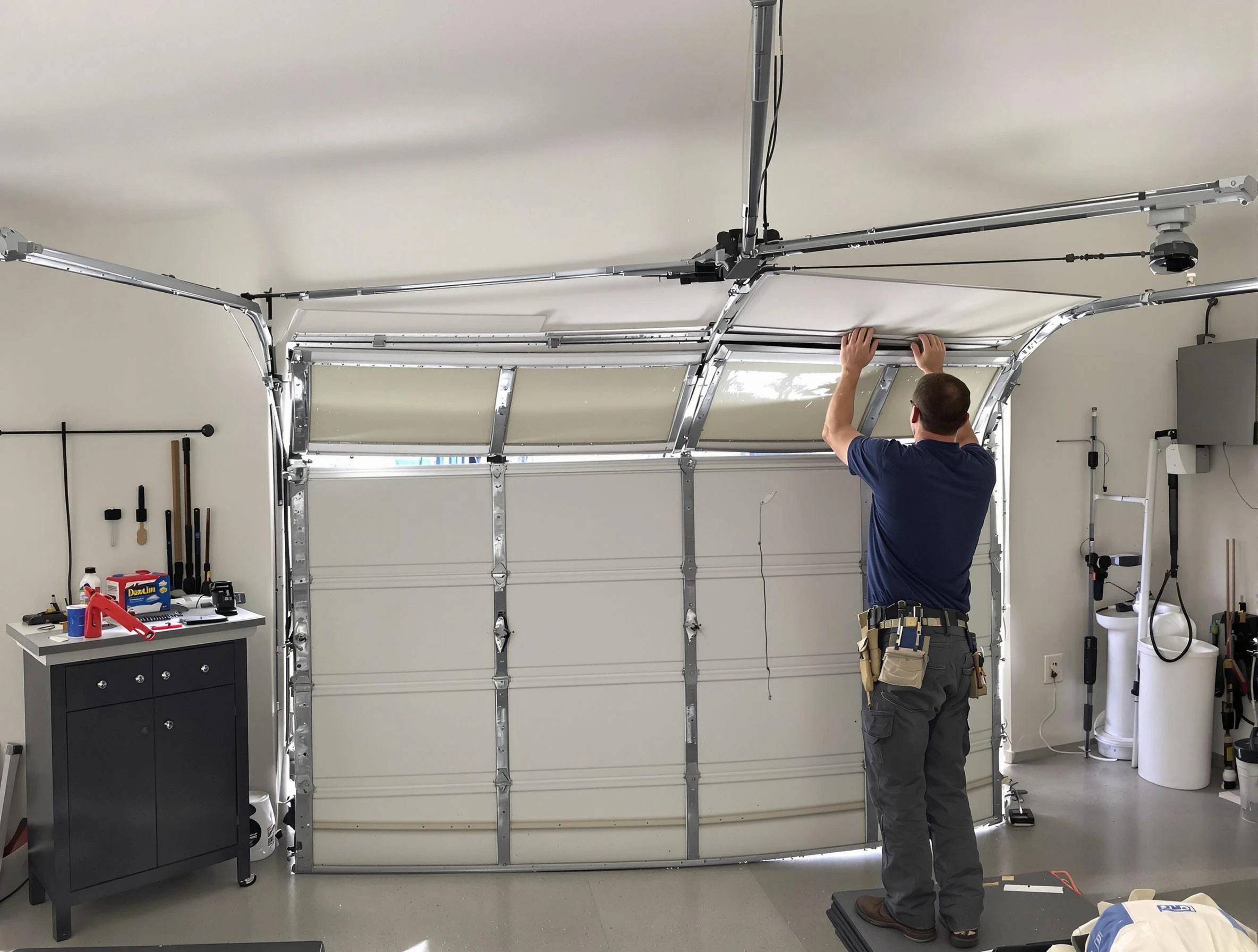 Perry Garage Door Repair specialist performing precise section replacement on Perry garage door